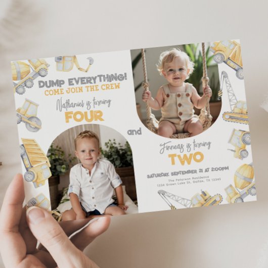 Invitation Construction jumeau jumeau double anniversaire fêt