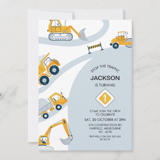 Invitation Construction Moderne Arrêter Le Trafic 1er Anniver (Devant)