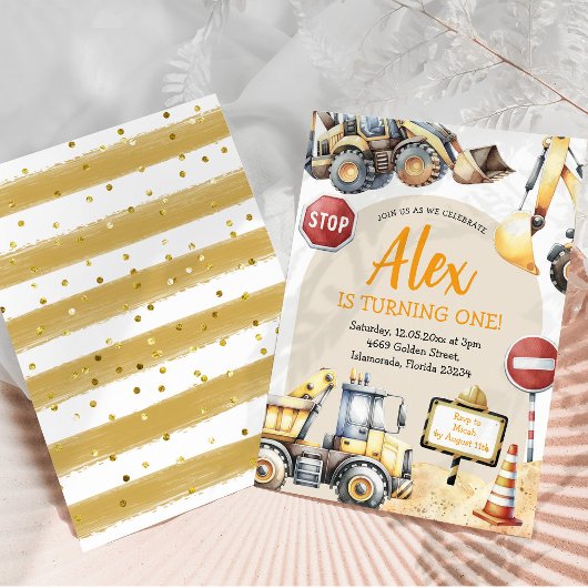 Invitation Construction moderne Garçon premier anniversaire