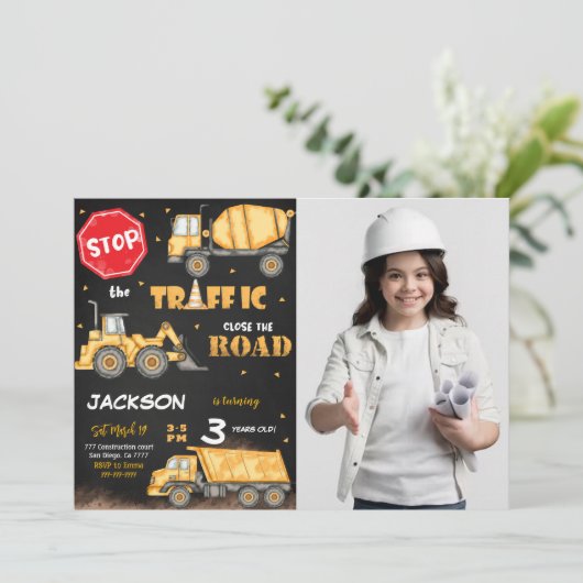 Invitation Construction modifiable Anniversaire Photo Invitat (Debout devant)