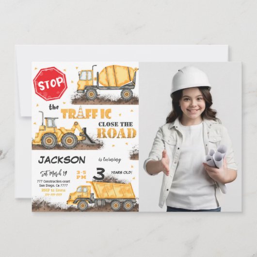 Invitation Construction modifiable Anniversaire Photo Invitat (Devant)