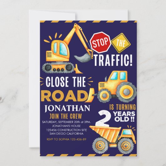 Invitation Construction Party for 2nd Birthday Boy (Devant)