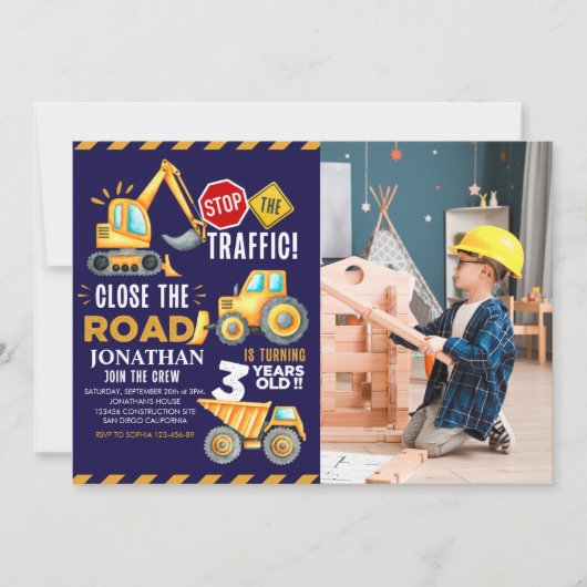 Invitation Construction Party for 3rd Birthday Boy (Devant)