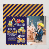 Invitation Construction Party for 4th Birthday Boy (Devant / Derrière)