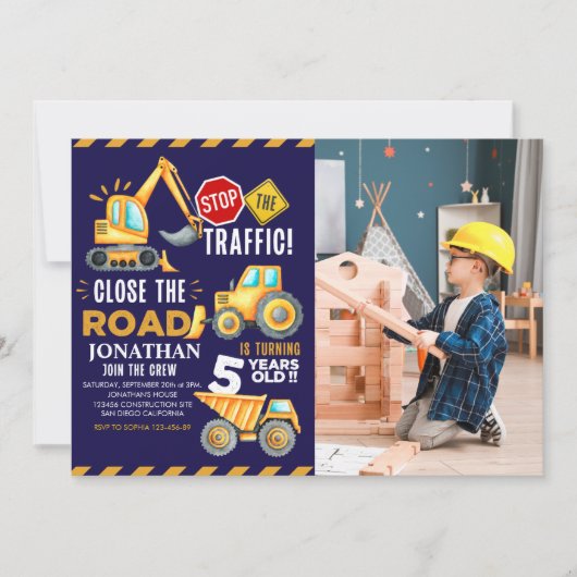 Invitation Construction Party for 5th Birthday Boy (Devant)