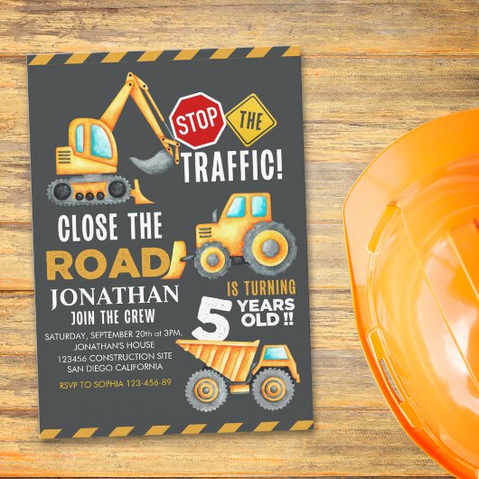 Invitation Construction Party for 5th Birthday Boy