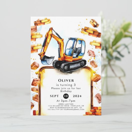 Invitation Construction simple Camion Anniversaire (Debout devant)