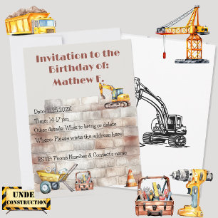 Invitation Construction Thématique Terreuse Anniversaire Aqua