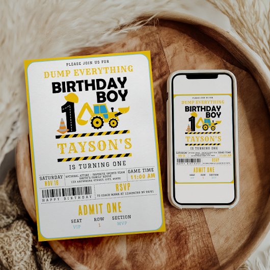 Invitation Construction Truck 1st Birthday | Kids Birthday 