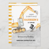 Invitation Construction Truck Digger 2e anniversaire (Devant / Derrière)