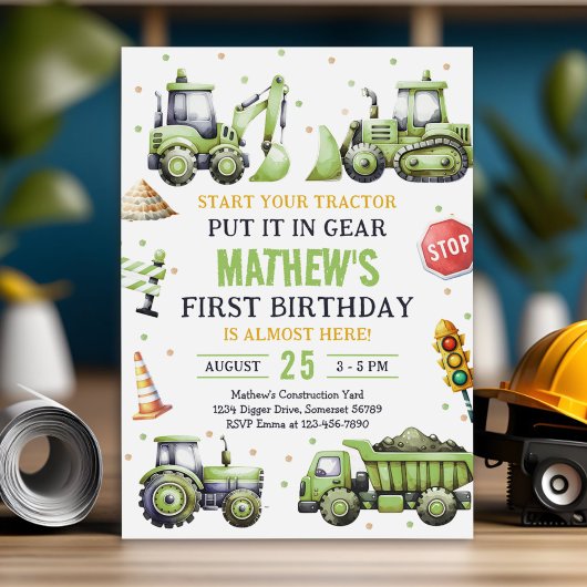 Invitation Construction Truck Digger Premier anniversaire
