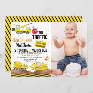 Invitation Construction Truck Dump Truck Digger Anniversaire
