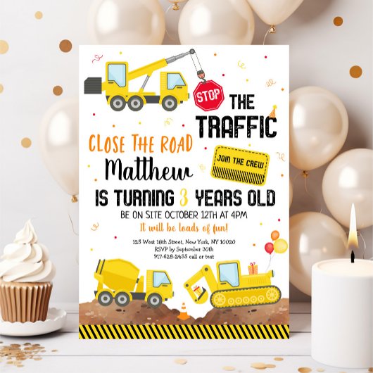 Invitation Construction Truck Dump Truck Digger Anniversaire