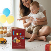 Invitation Construction Truck 'I Dig Being One' Birthday 