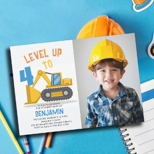 Invitation Construction Truck Level Up Photo Boy 4e anniversa