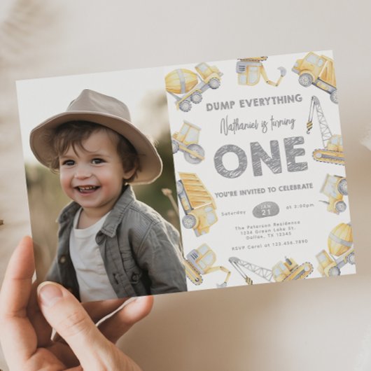 Invitation Construction Truck ONE 1st Birthday Party