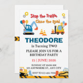 Invitation Construction Truck Vehicles Boys 2nd Birthday (Devant / Derrière)