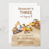 Invitation Construction trucks boy birthday invitation. (Devant / Derrière)