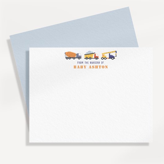 Invitation Construction Trucks Nursery Note Card