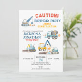 Invitation Construction Trucks, Twin Boys Birthday Party (Debout devant)