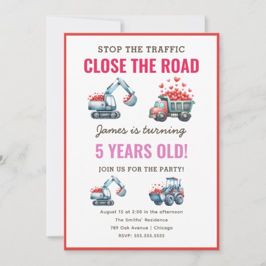 Invitation Construction Valentine Anniversaire Fête Invitatio (Devant)