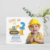 Invitation Construction Vehicle Party Photo Boy 2e anniversai (Debout devant)