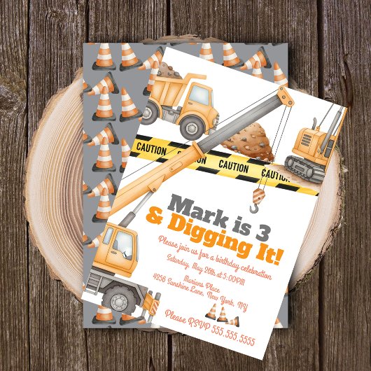 Invitation Construction Vehicles 3rd Birthday Dump Truck