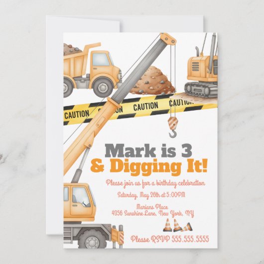 Invitation Construction Vehicles 3rd Birthday Dump Truck (Devant)