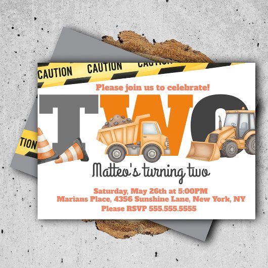 Invitation Construction Vehicles Birthday Dump Truck 2