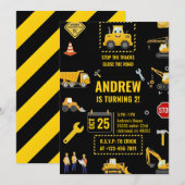 Invitation Construction Vehicles Birthday Party Digital (Devant / Derrière)