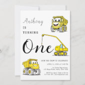 Invitation Construction Véhicules amusants 1er anniversaire (Devant)