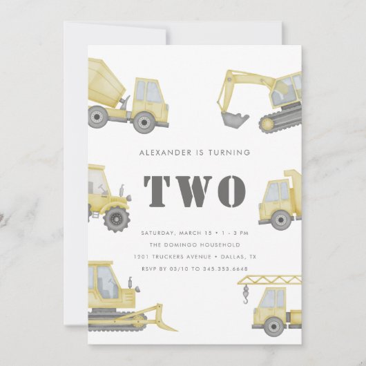 Invitation Construction Véhicules de Camion garçons 2e annive (Devant)