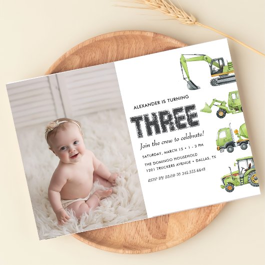 Invitation Construction Véhicules de Camion garçons 3e annive