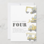 Invitation Construction Véhicules de Camion garçons 4e annive (Devant)