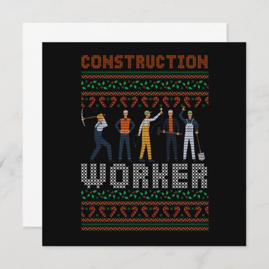 Invitation Construction Worker Ugly Christmas Sweater Gift (Devant / Derrière)