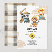 Invitation Constructions Animaux Aquarelle Toutes Années (Devant / Derrière)