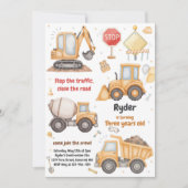 Invitation Constructions Dump Truck Excavator Boy Birthday (Devant)