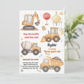 Invitation Constructions Dump Truck Excavator Boy Birthday (Debout devant)