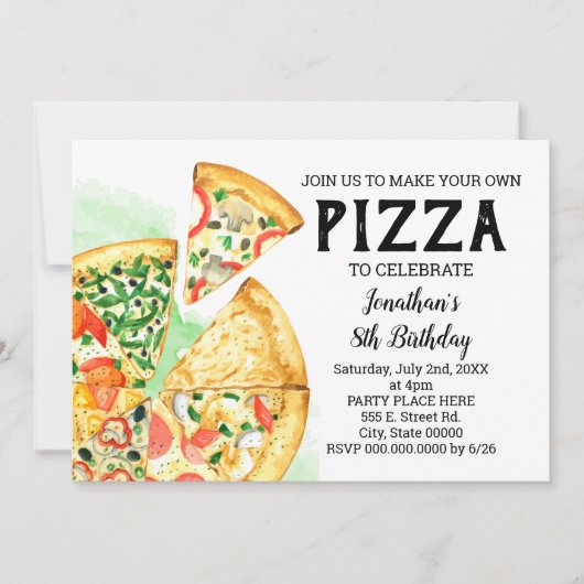 Invitation Construisez votre fête d'anniversaire de pizza bas (Devant)