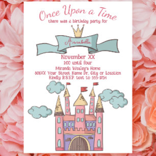 Invitation Conte aux fées roses de mignonne Princess Castle