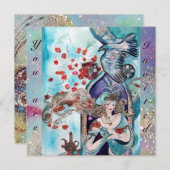 Invitation CONTE DE FÉE TURC ,rouge bleu rose vif scintille (Devant / Derrière)