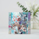 Invitation CONTE DE FÉE TURC ,rouge bleu rose vif scintille (Debout devant)