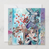 Invitation CONTE DE FÉE TURC ,rouge bleu rose vif scintille (Devant)