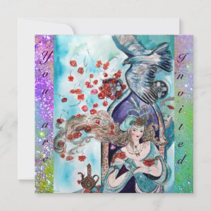 Invitation CONTE DE FÉE TURC ,rouge bleu violet scintillant v