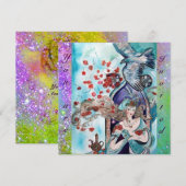 Invitation CONTE DE FÉE TURC ,rouge vif bleu violet étincelle (Devant / Derrière)