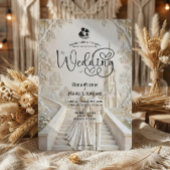 Invitation Conte de fées beige crème monochromatique sculpté