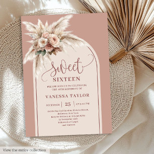 Invitation Conte de fées Boho Rose Poussiéreux Pampas Floral