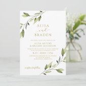 Invitation Conte de fées de mariage verdure or aquarelle vign (Debout devant)