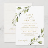 Invitation Conte de fées de mariage verdure or aquarelle vign (Devant / Derrière)