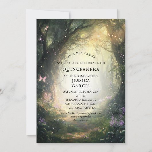 Invitation Conte de fées d'été Forêt enchantée Quinceañera (Devant)